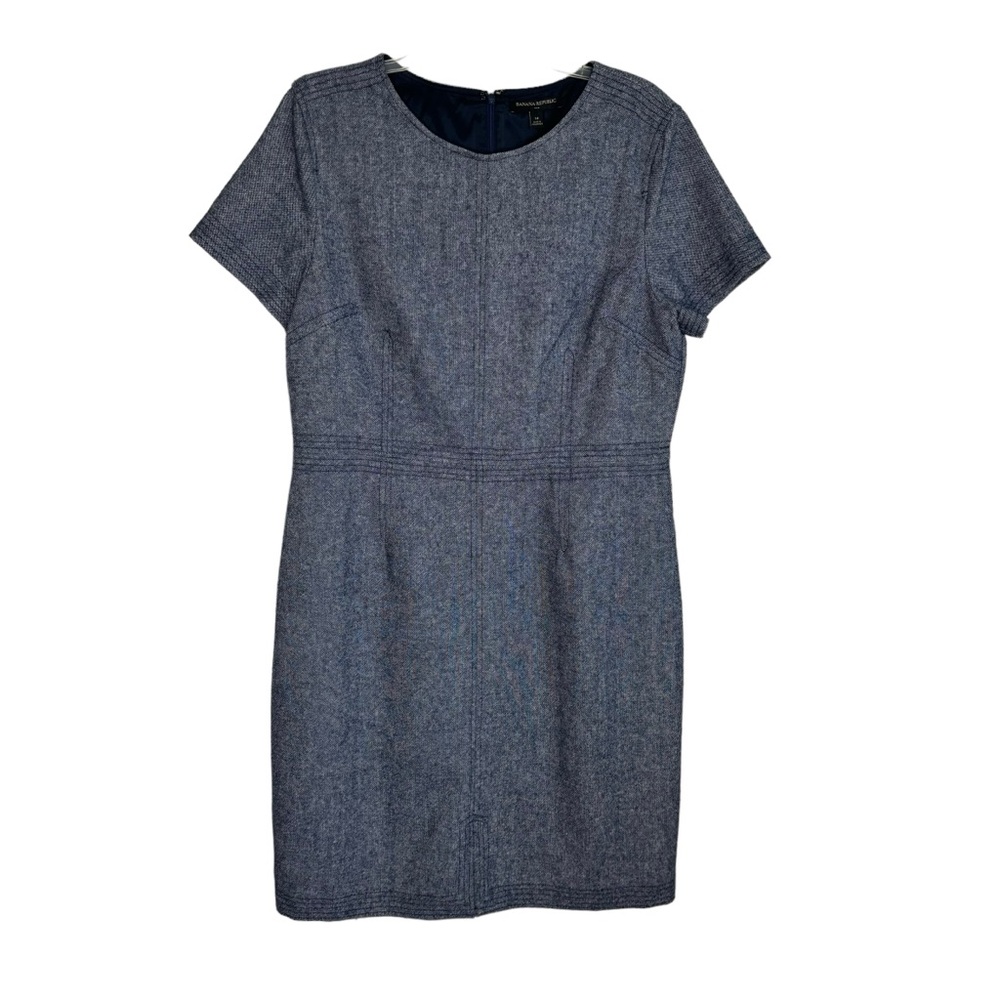 Banana Republic Dress, 14, Wool Blend, Short Sleeve, Blue